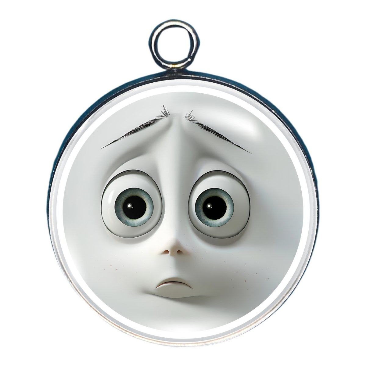 charm depicting a cartoon style sad face