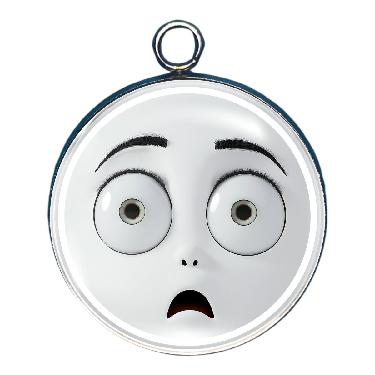 charm depicting a cartoon style shocked face