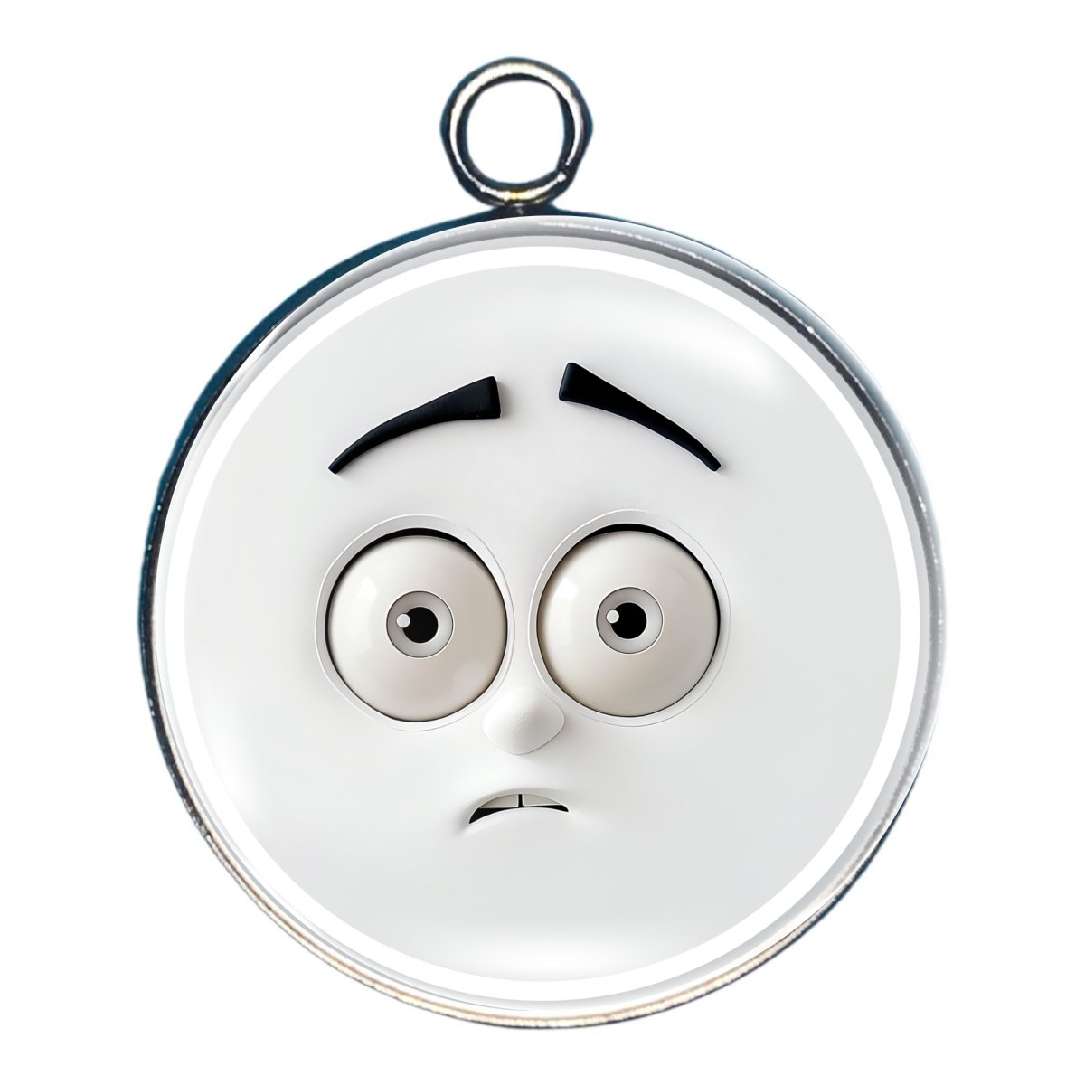 charm depicting a cartoon style 'what the heck' face