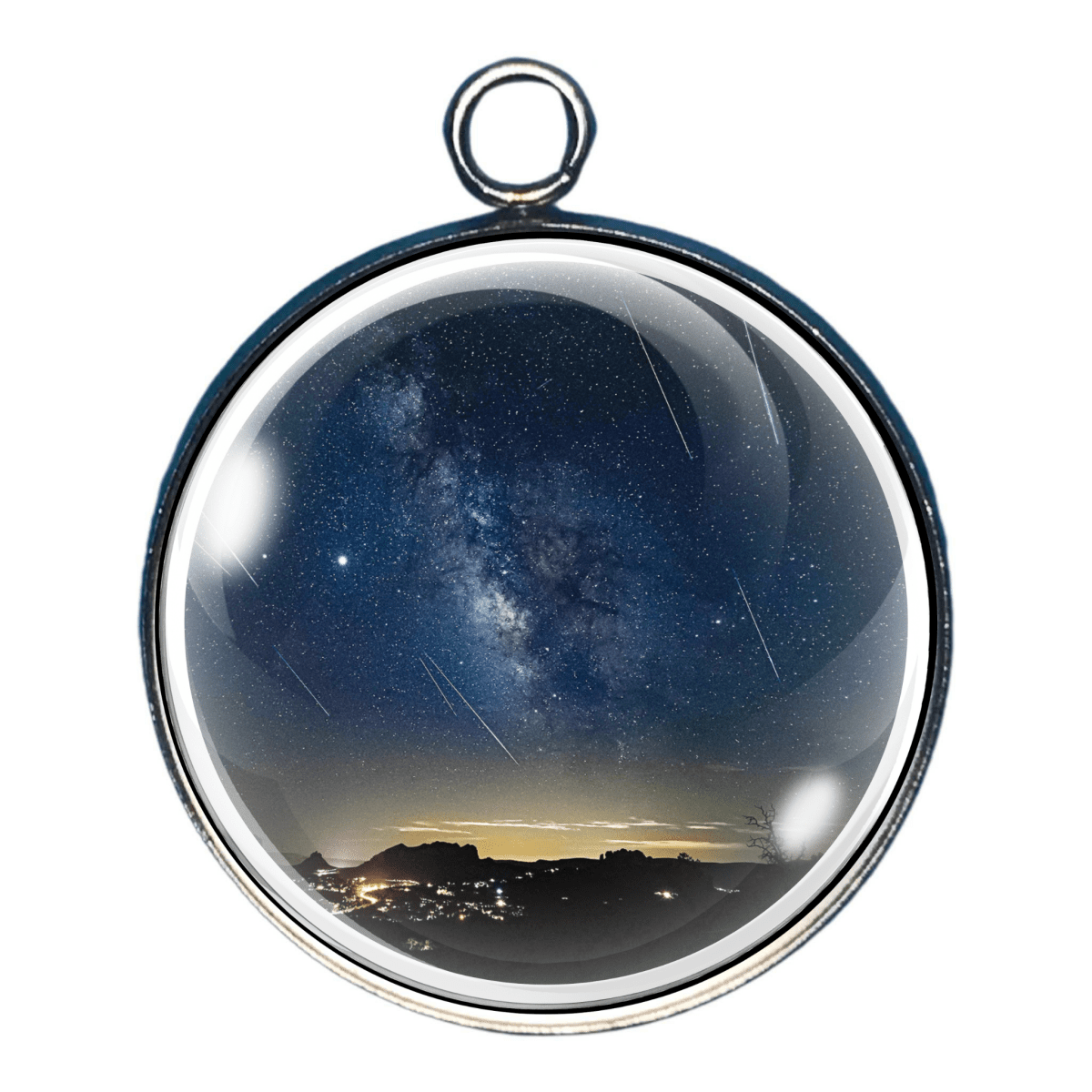 Milky Way galaxy horizon jewelry charm under night sky