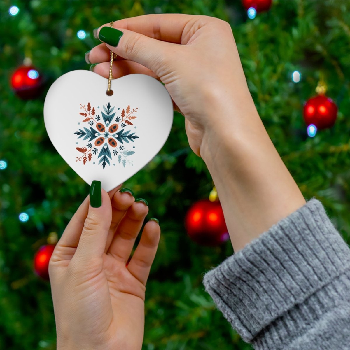 Ceramic Ornament - Scandinavian Snowflake Design