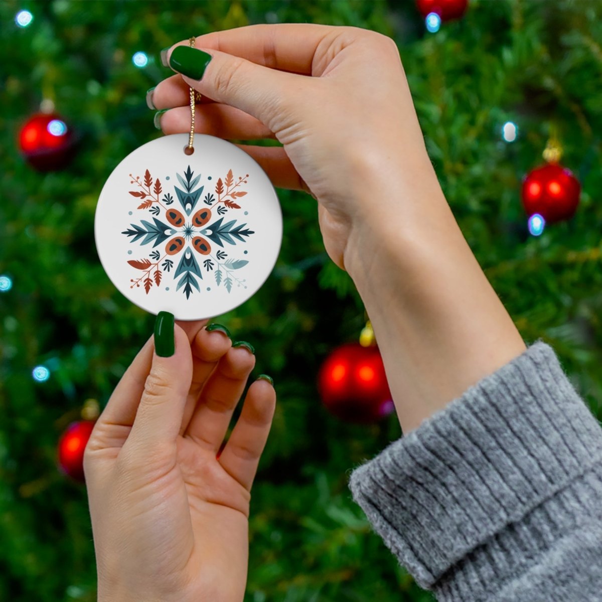 Ceramic Ornament - Scandinavian Snowflake Design