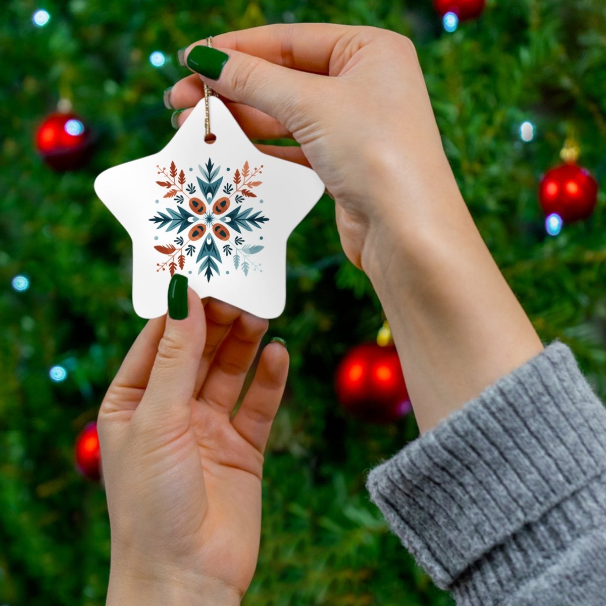 Ceramic Ornament - Scandinavian Snowflake Design