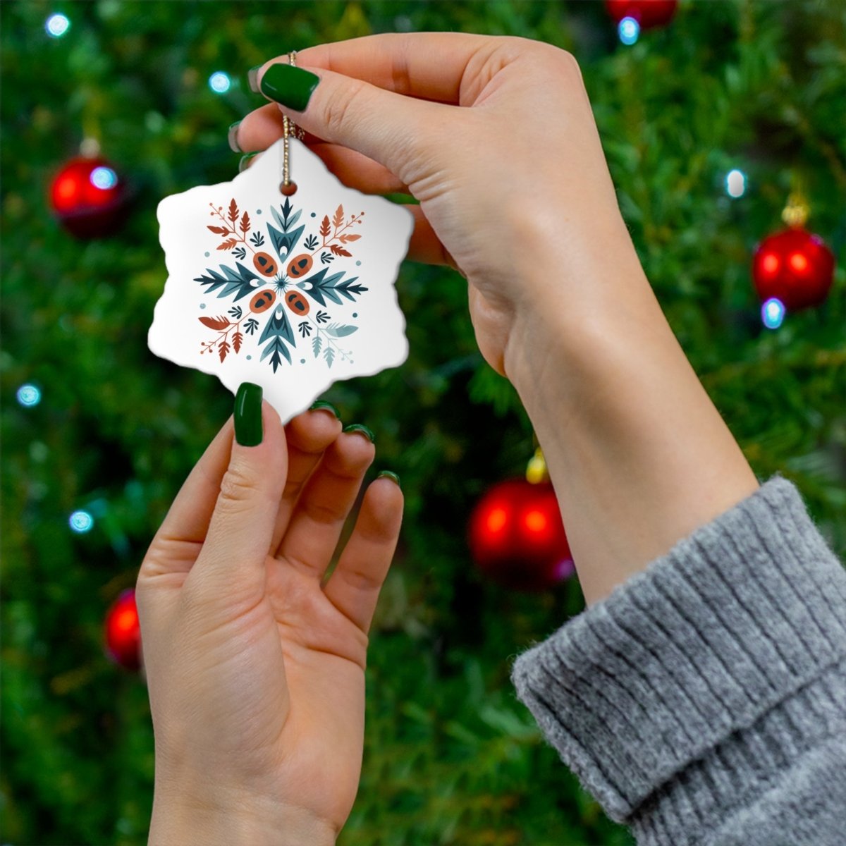 Ceramic Ornament - Scandinavian Snowflake Design