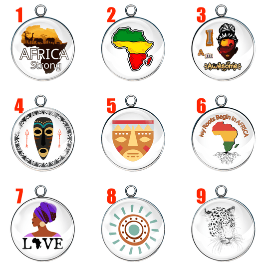 9 charms of Africa glass cabochon charms