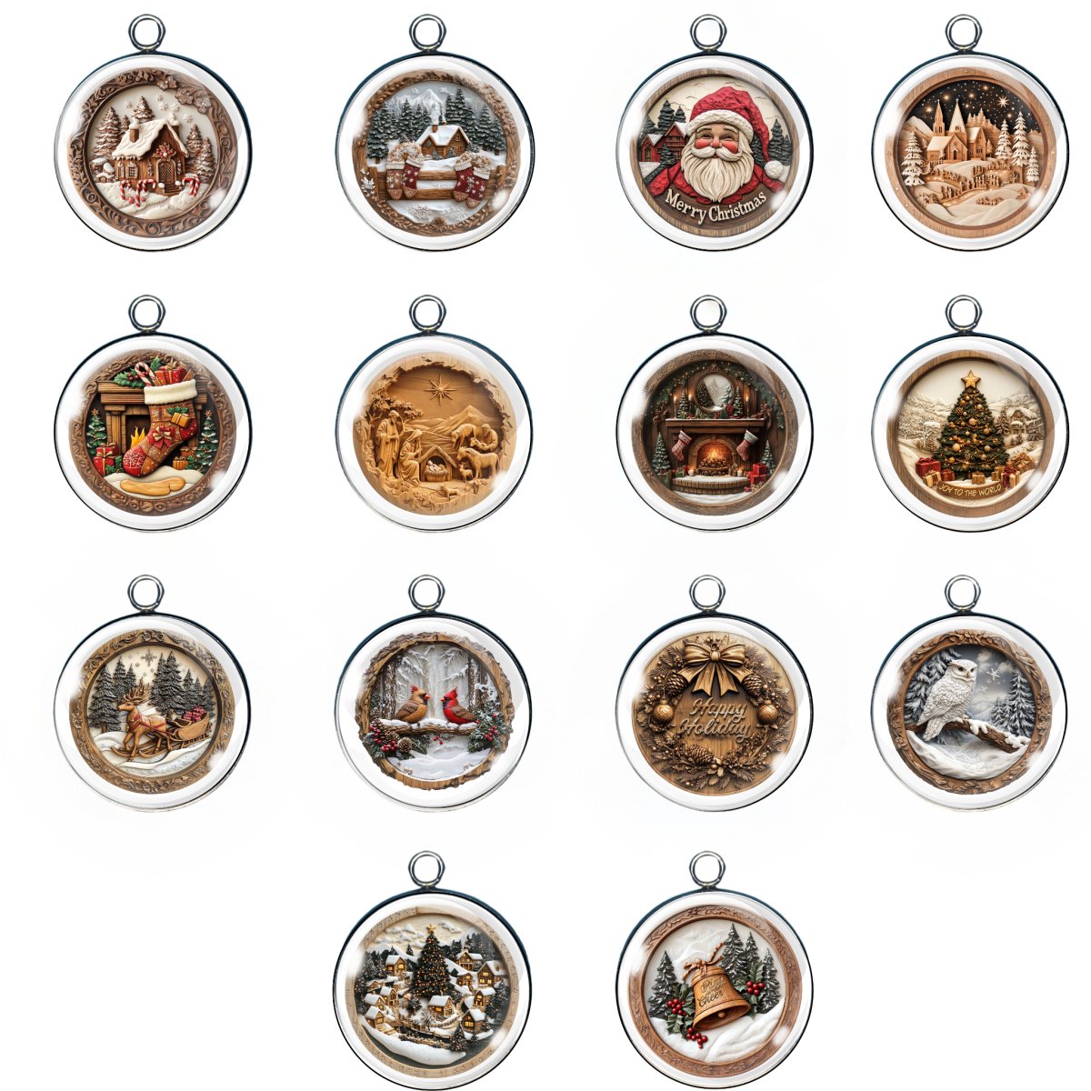 14 christmas scene glass cabochon charms