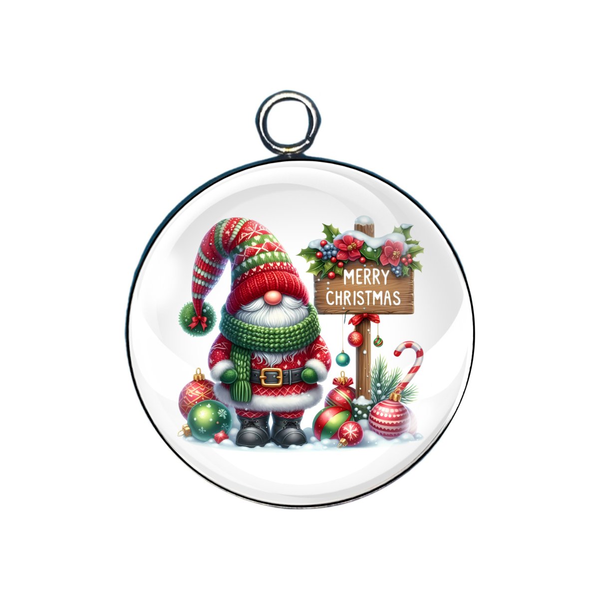 Christmas gnome glass cabochon charm