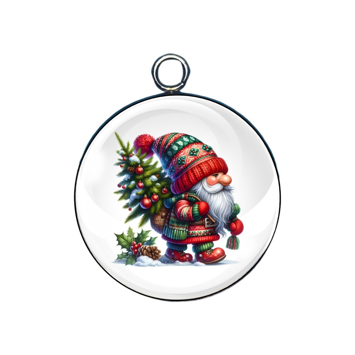 Christmas gnome glass cabochon charm