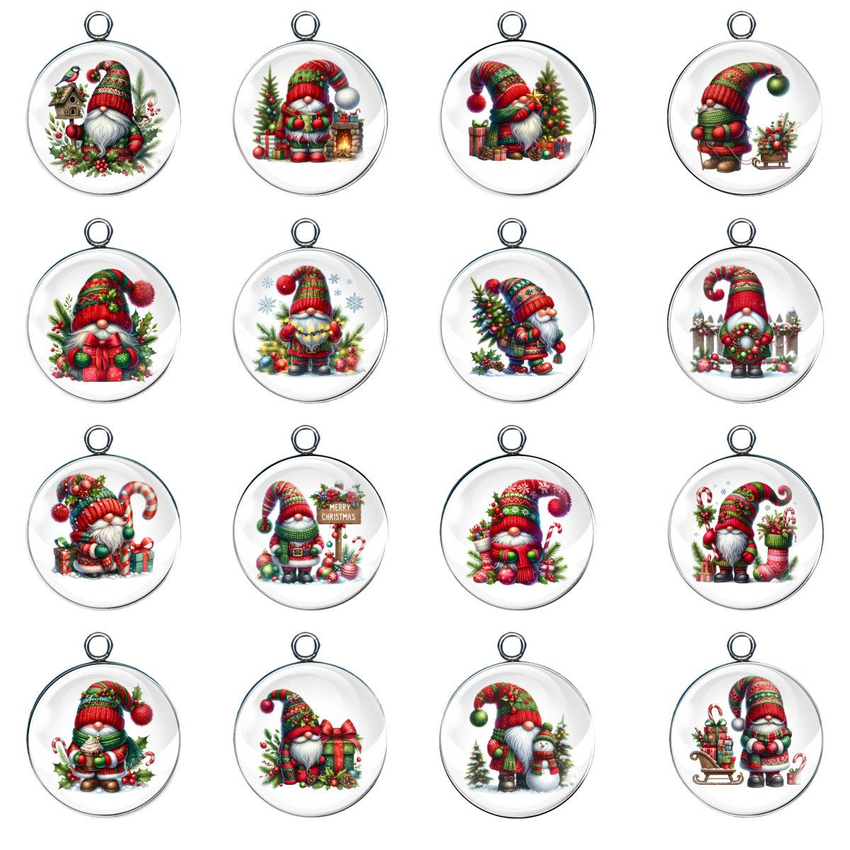 16 Christmas gnome glass cabochon charms