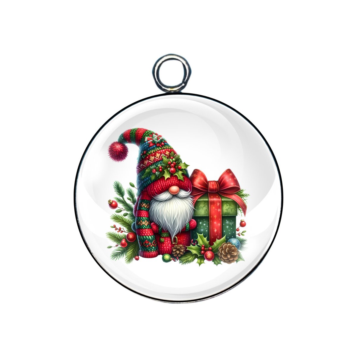 Christmas gnome glass cabochon charm