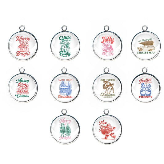 Christmas Joy Charms, Glass Cabochon Jewelry Charms