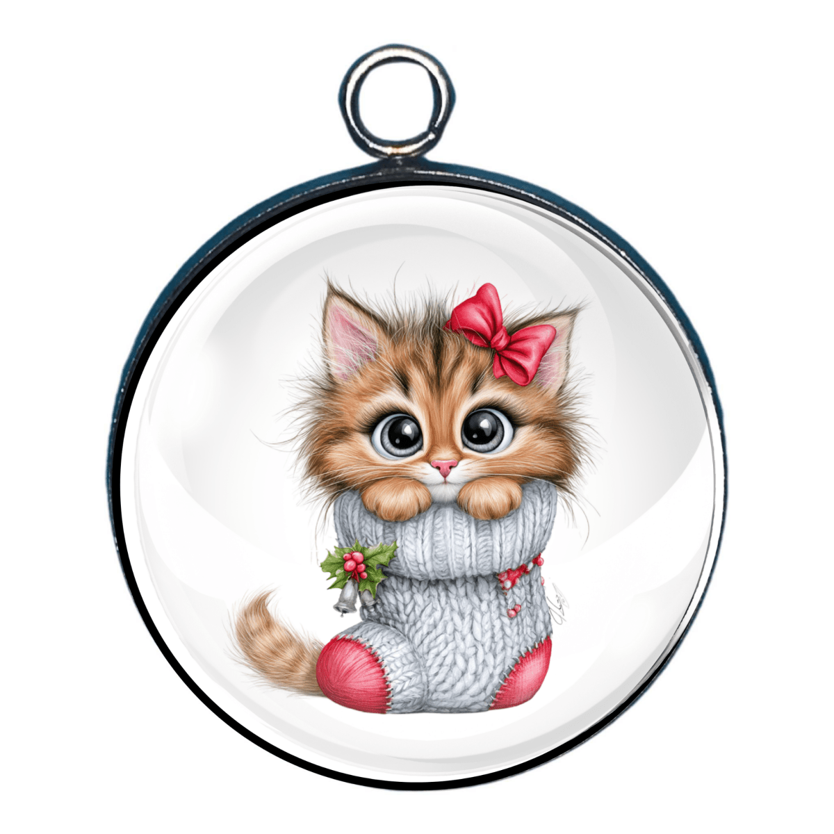 Charm of a kitten in a Christmas stocking 