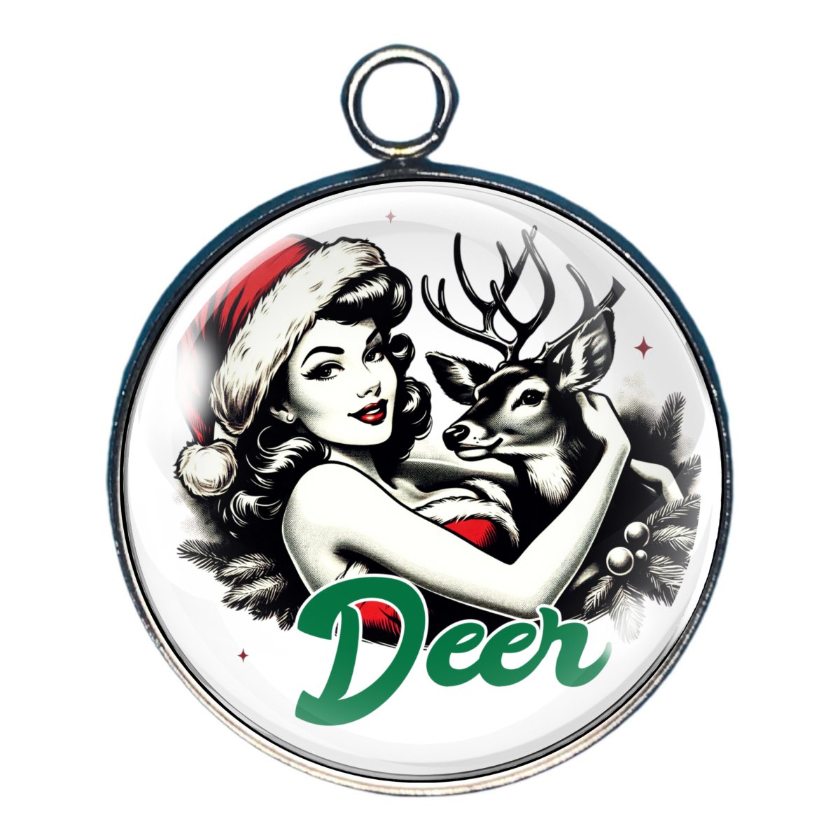 charm of a pin up girl with a deer and the word 'deer'