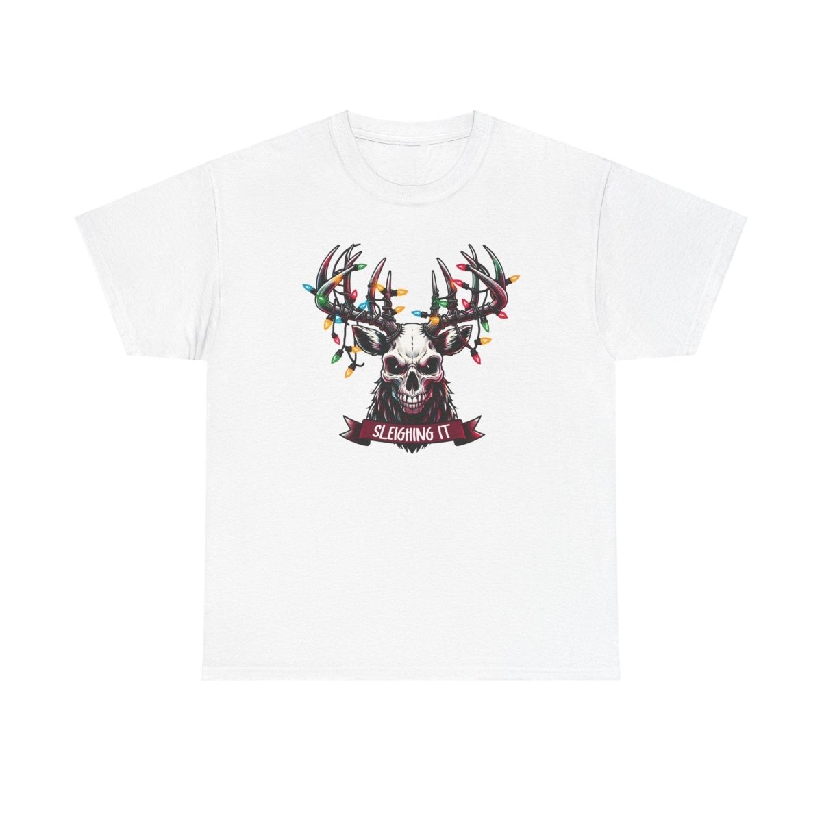 Christmas Reindeer Tee, Sleighing It Unisex Heavy Cotton Tee