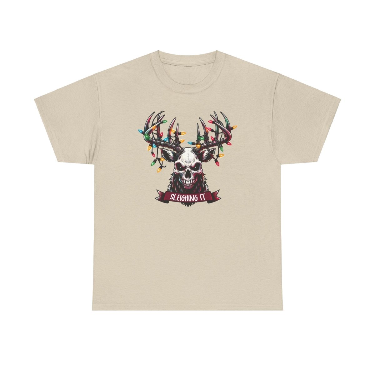 Christmas Reindeer Tee, Sleighing It Unisex Heavy Cotton Tee