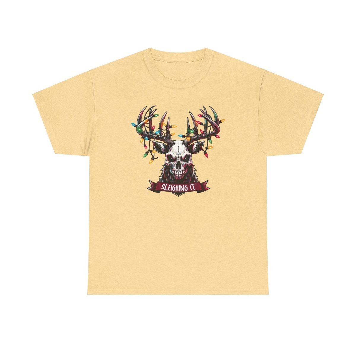 Christmas Reindeer Tee, Sleighing It Unisex Heavy Cotton Tee