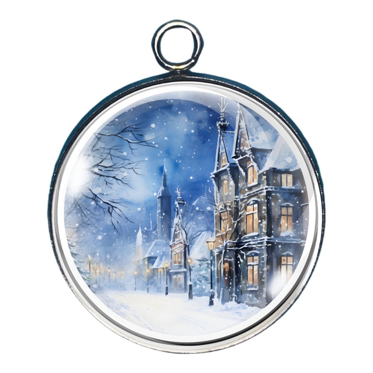 Charm depicting a winter scene of a charming city street