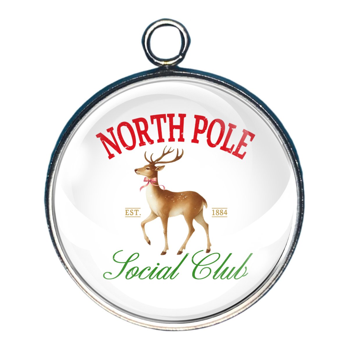 charm with a reindeer and the words north pole social club
