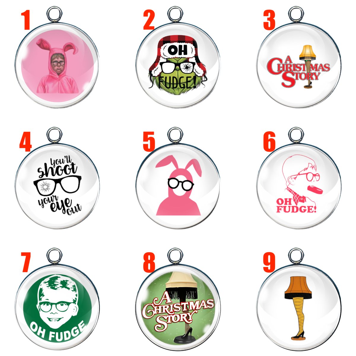 9 Christmas Story glass cabochon charms