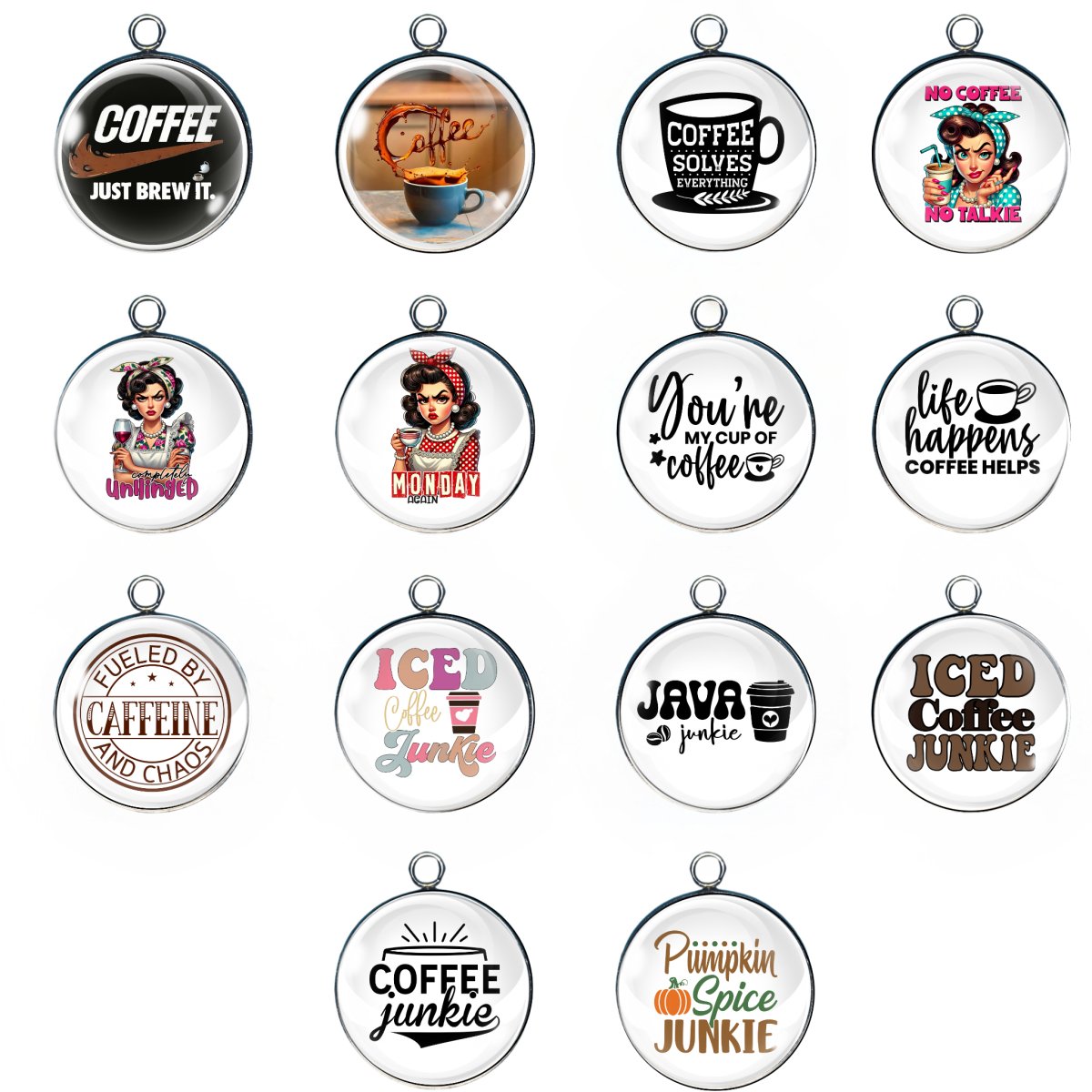 Coffee Junkie Glass Cabochon Charms