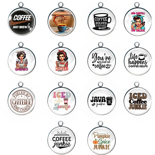 14 coffee junkie glass cabochon charms