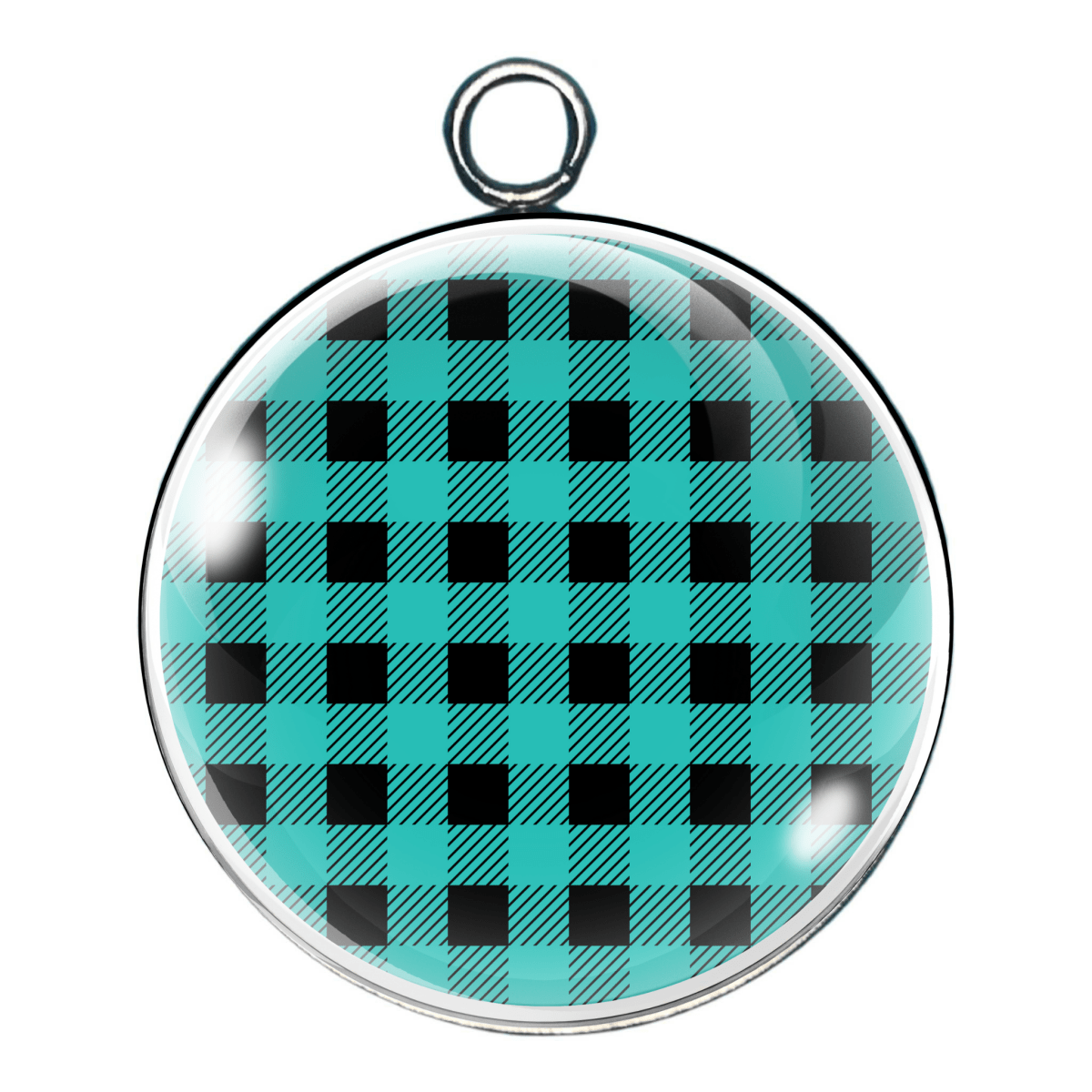 Colorful Plaid Print Glass Cabochon Charms
