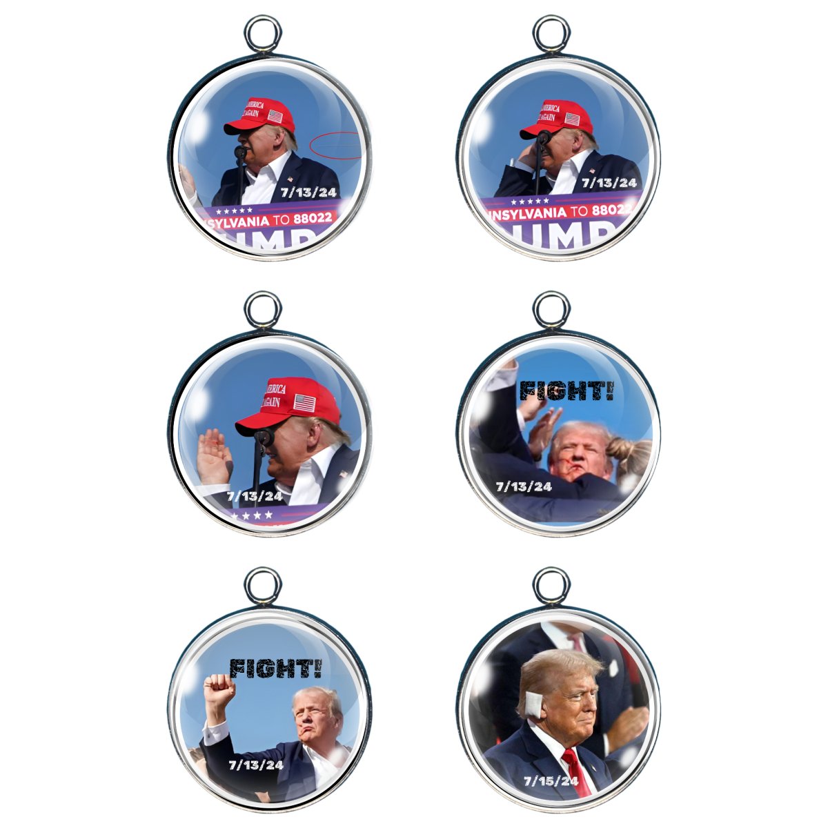 Group of 6 Charms depicting the sequence of Trumps assassination attempt