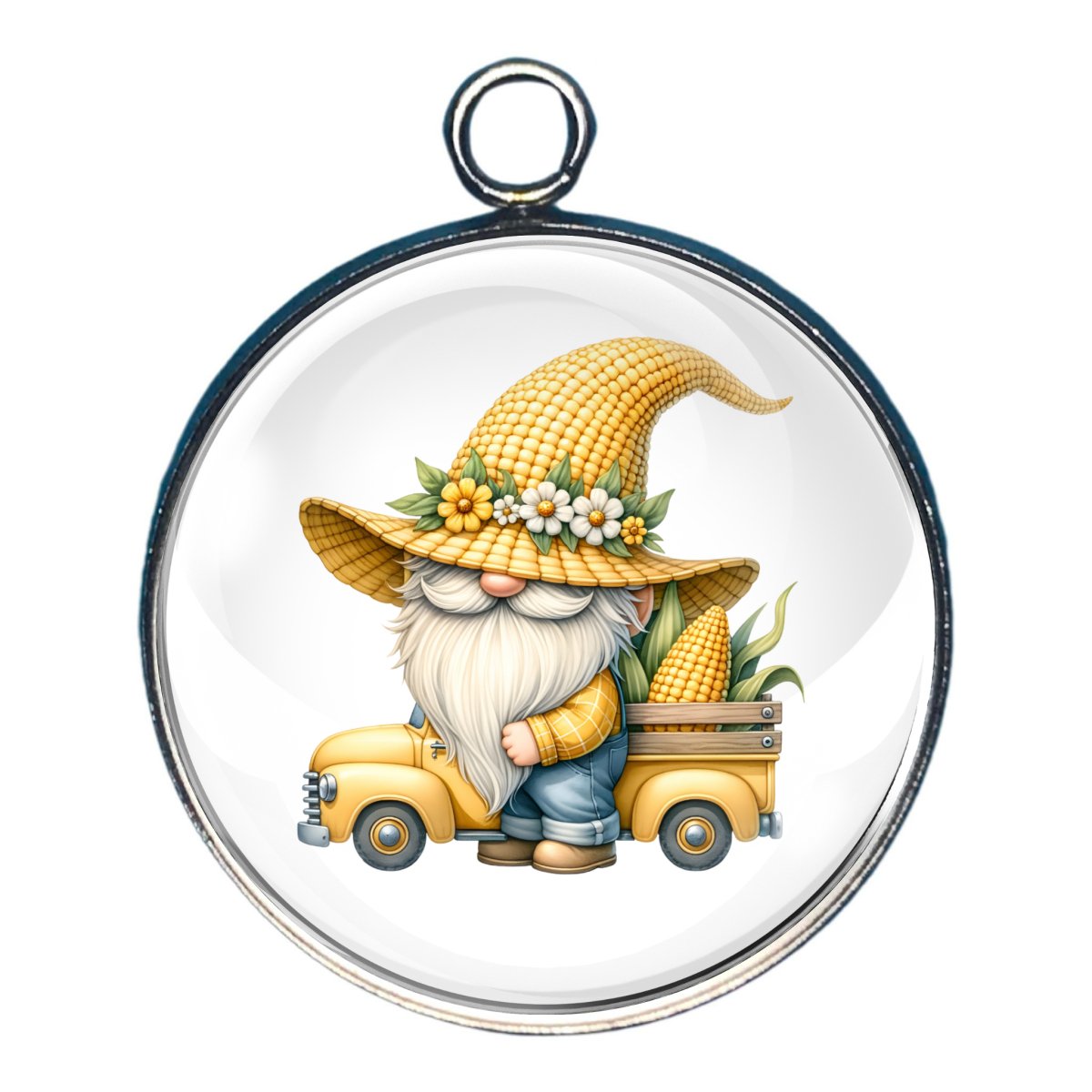 Charm of a farmer gnome with his corncob hat