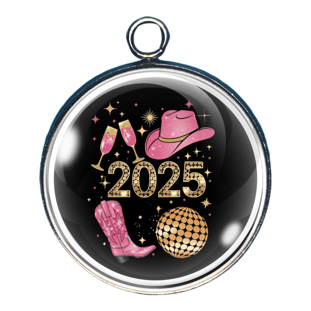 Cowgirl New Years Charms, Glass Cabochon Charms