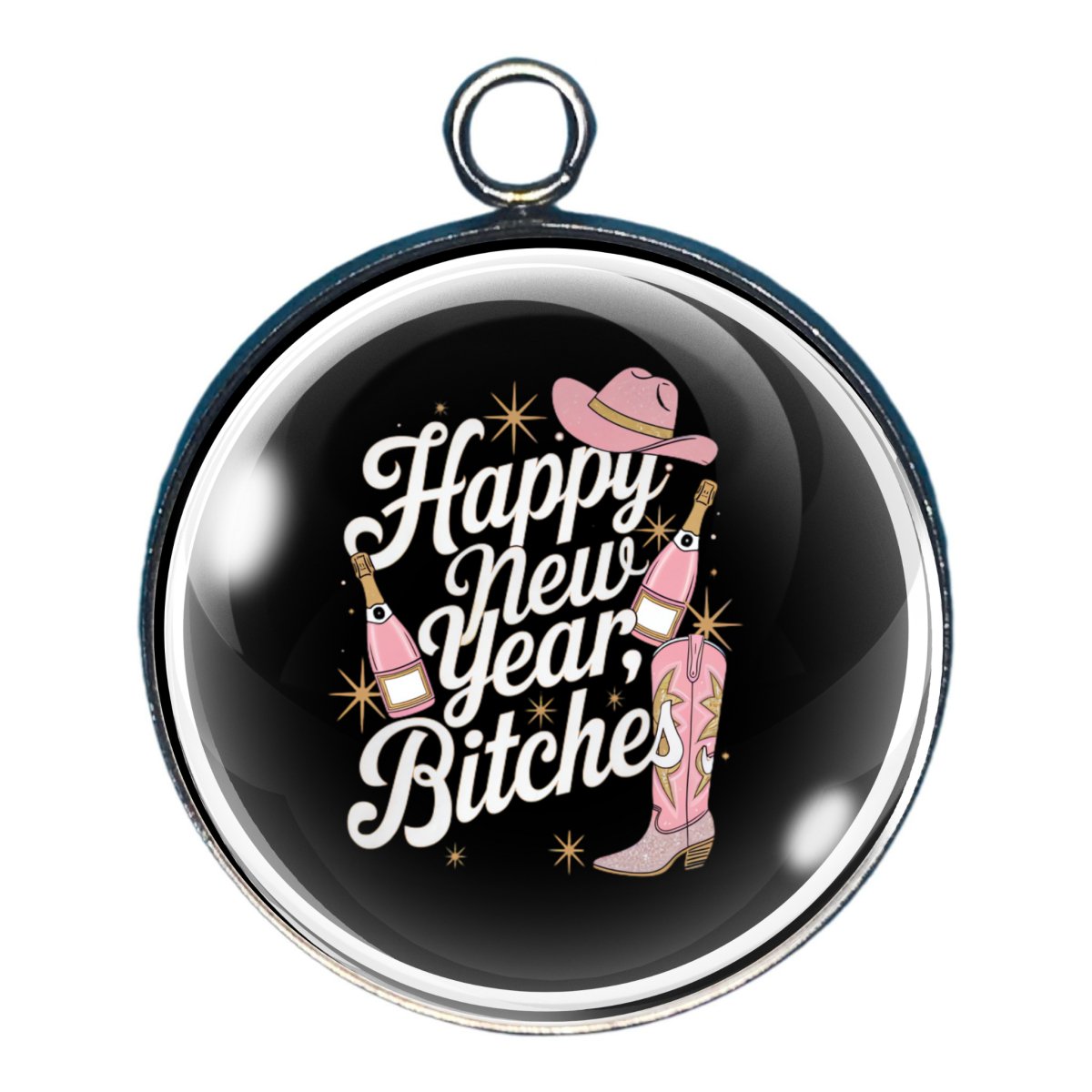 Cowgirl New Years Charms, Glass Cabochon Charms