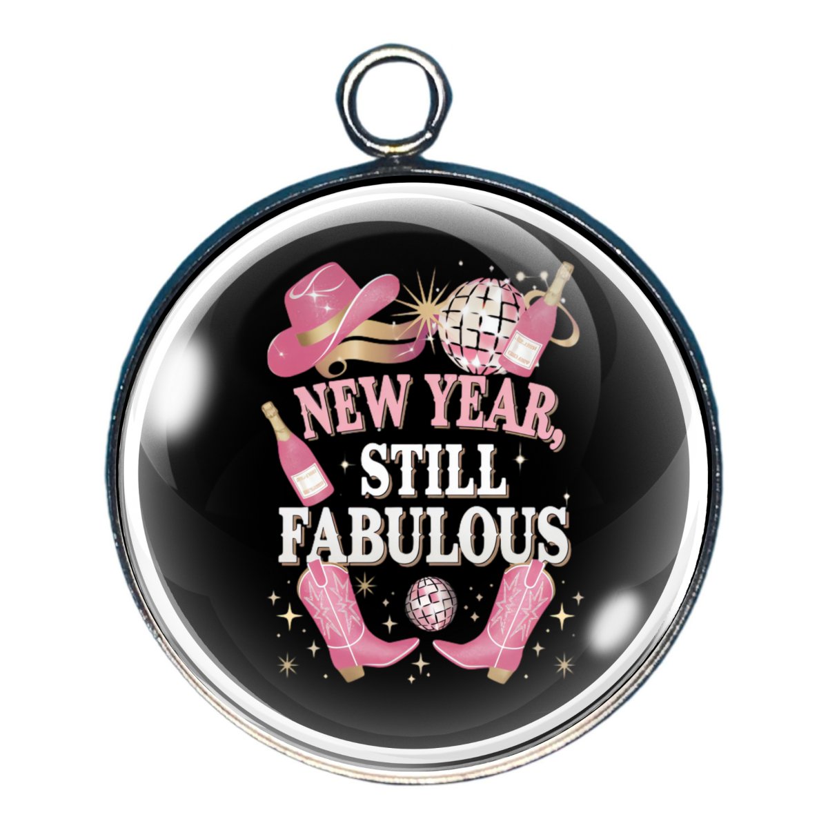 Cowgirl New Years Charms, Glass Cabochon Charms