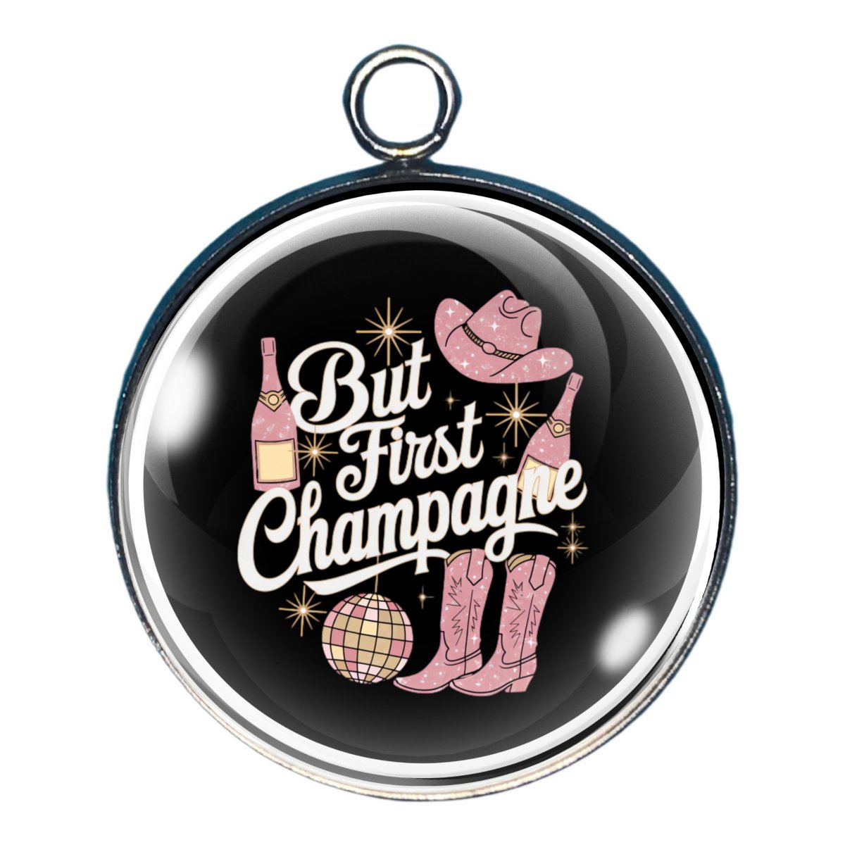 Cowgirl New Years Charms, Glass Cabochon Charms