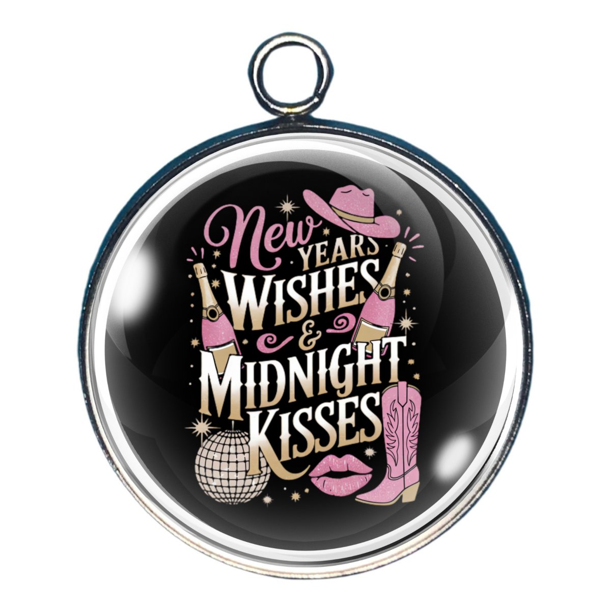 Cowgirl New Years Charms, Glass Cabochon Charms