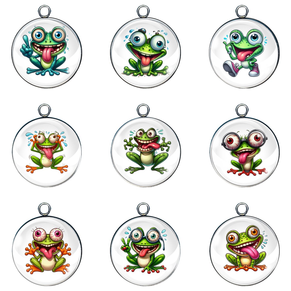 9 crazy frog glass cabochon charms