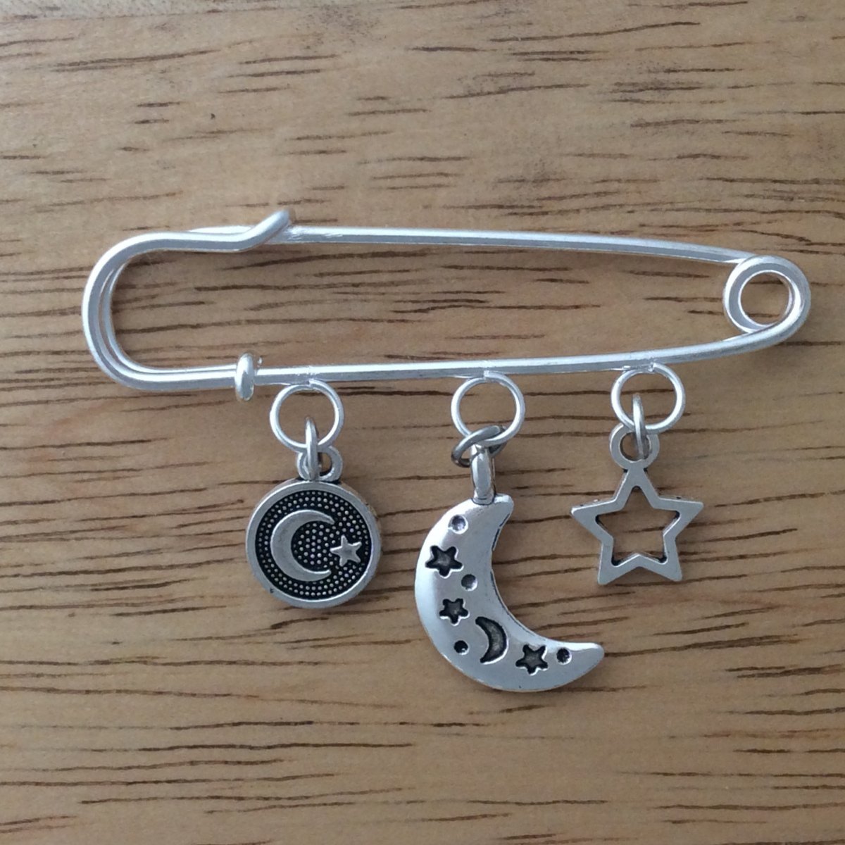 Crescent Moon & Stars Lapel Pin