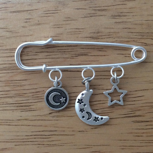 Crescent Moon & Stars Lapel Pin