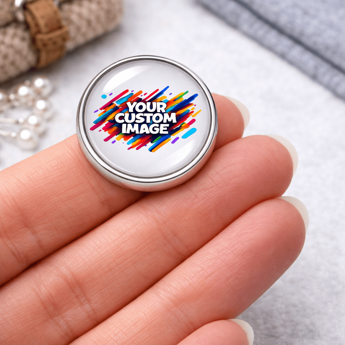 Custom Image Brooch Pin – 18mm or 25mm Round Glass Cabochon