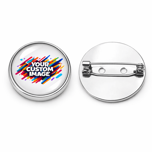 Custom Image Brooch Pin – 18mm or 25mm Round Glass Cabochon