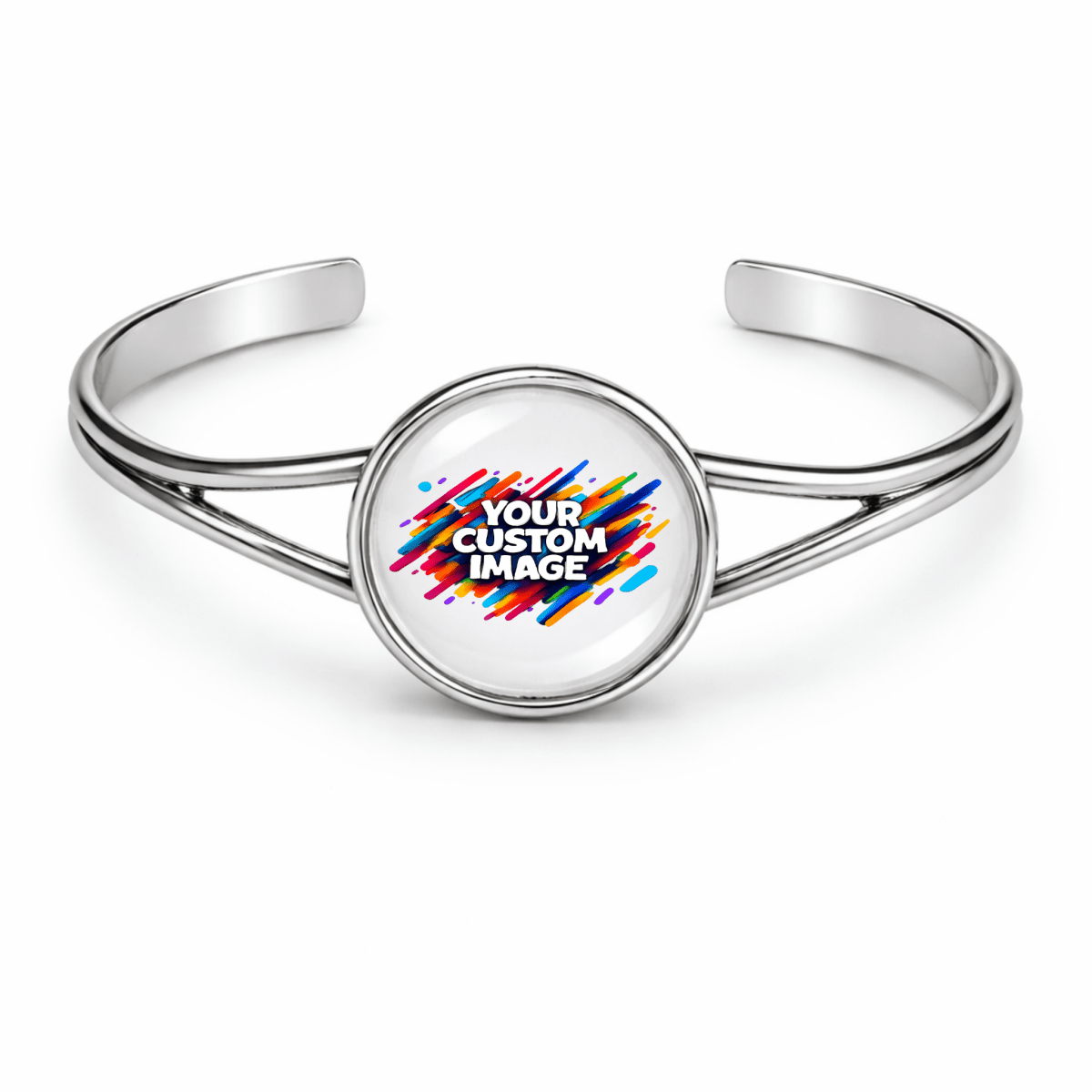 Custom Image Cuff Bracelet – 25mm Glass Cabochon | Stainless Steel Silver Finish
