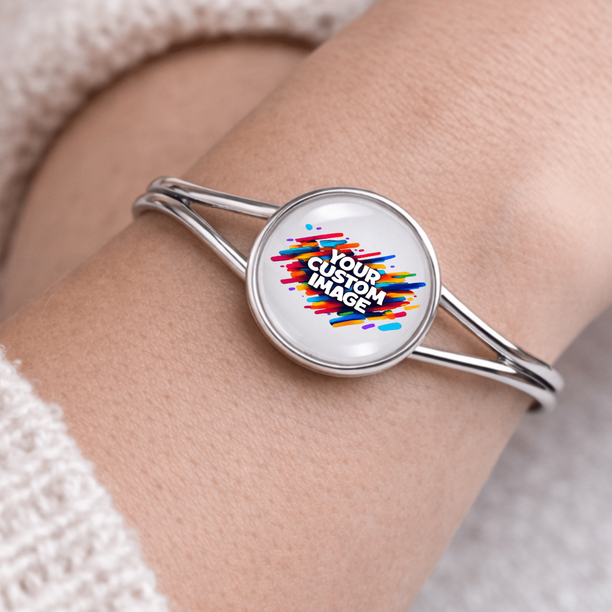 Custom Image Cuff Bracelet – 25mm Glass Cabochon | Stainless Steel Silver Finish