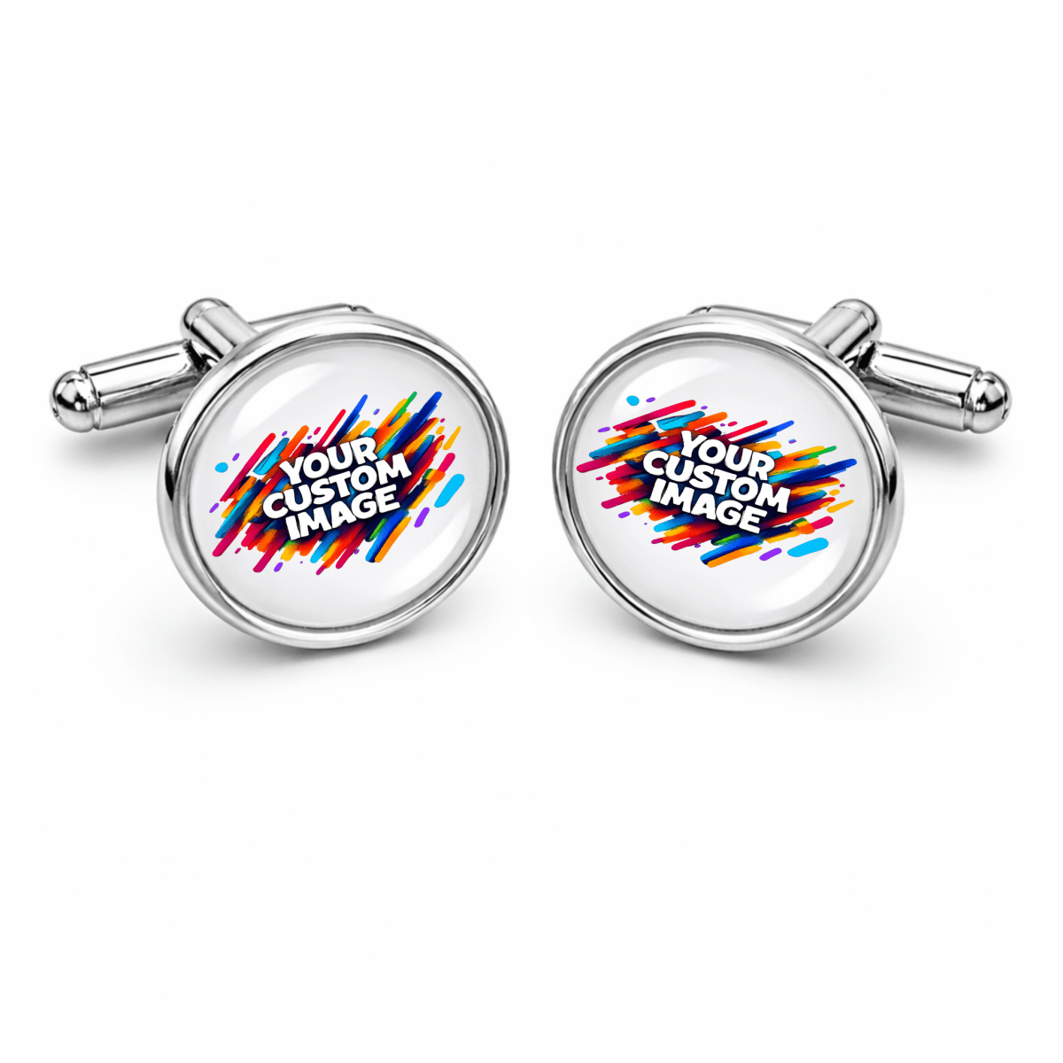 Custom Image Cufflinks – Personalized Photo or Logo Cufflinks | 18mm Glass Cabochon | Silver Finish