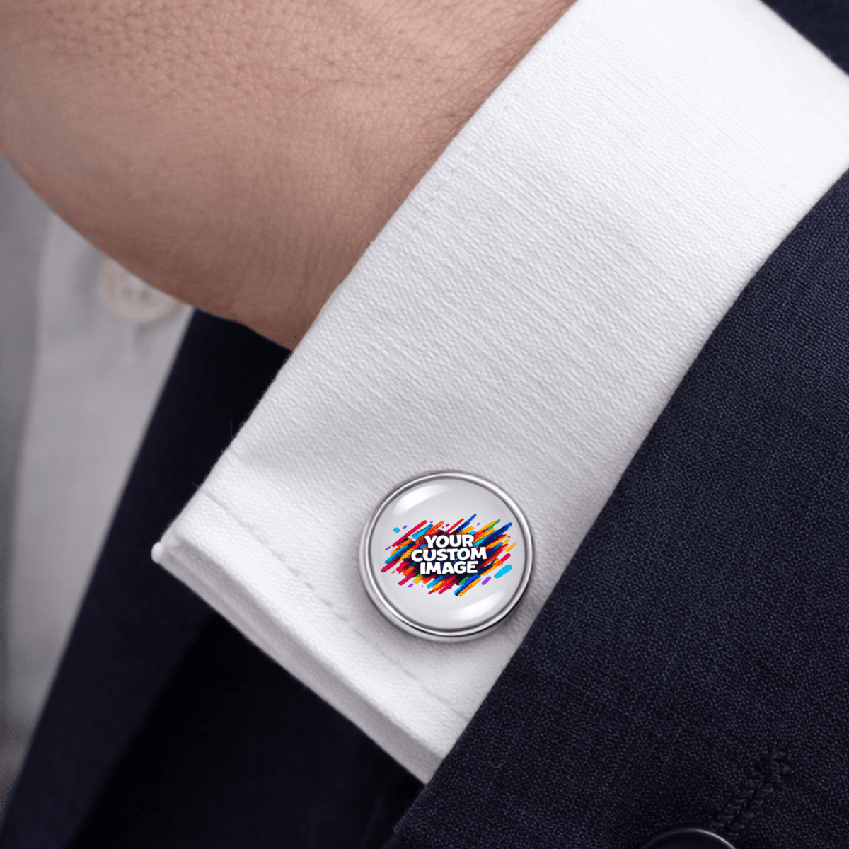 Custom Image Cufflinks – Personalized Photo or Logo Cufflinks | 18mm Glass Cabochon | Silver Finish