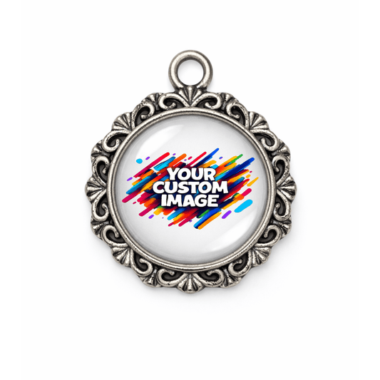Decorative pendant with customizable image area on a white background