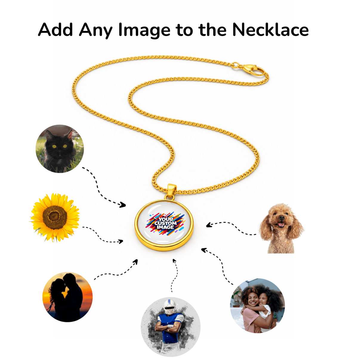 Custom Image Pendant Necklace – Personalized Glass Cabochon Pendant in Silver or Gold