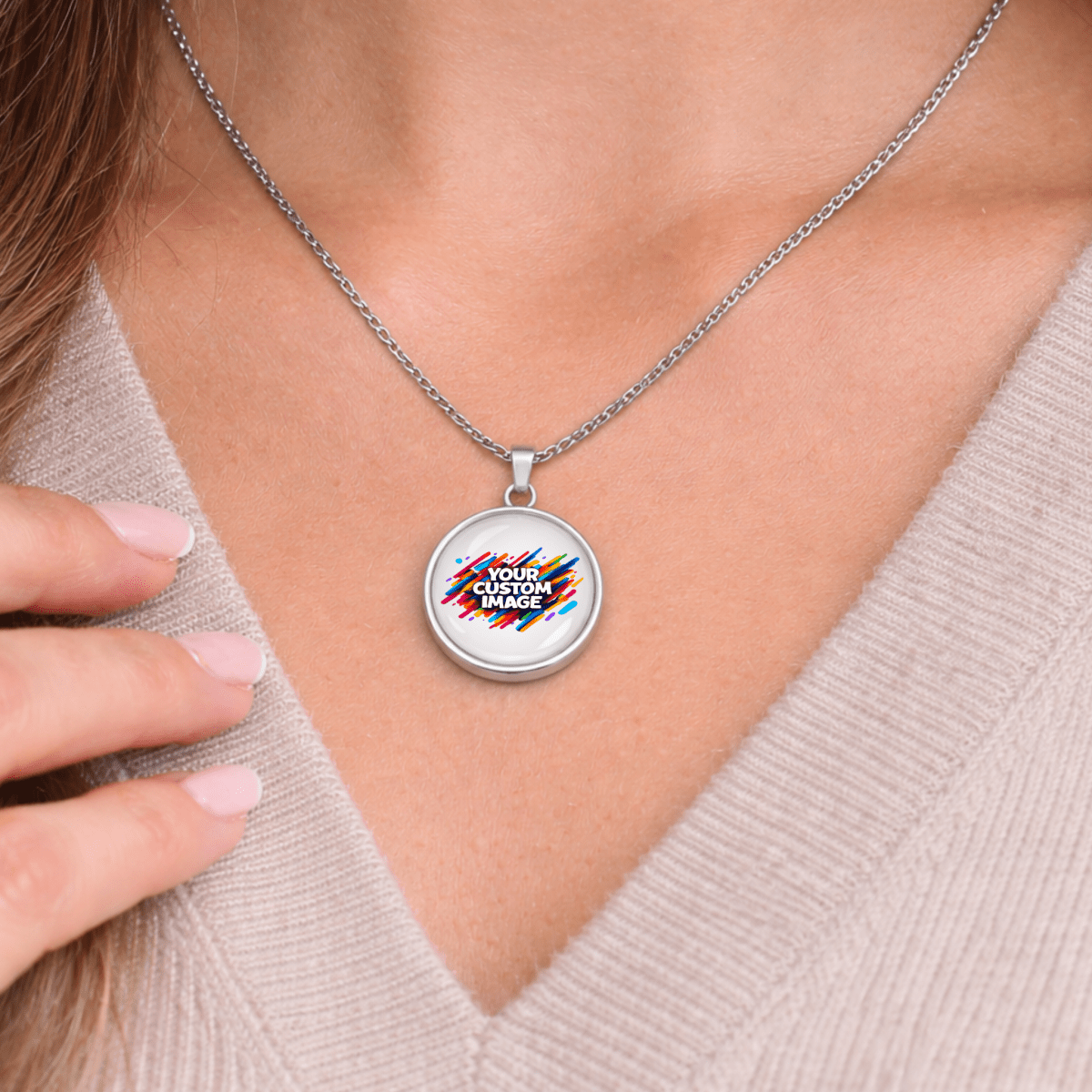 Custom Image Pendant Necklace – Personalized Glass Cabochon Pendant in Silver or Gold