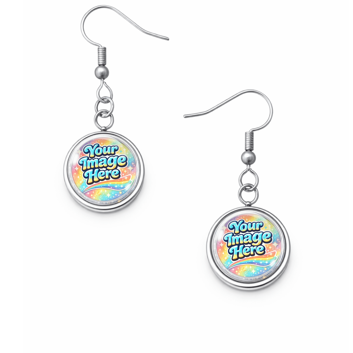 Custom Image Stainless Steel Dangle Earrings – Personalized Glass Cabochon Earrings