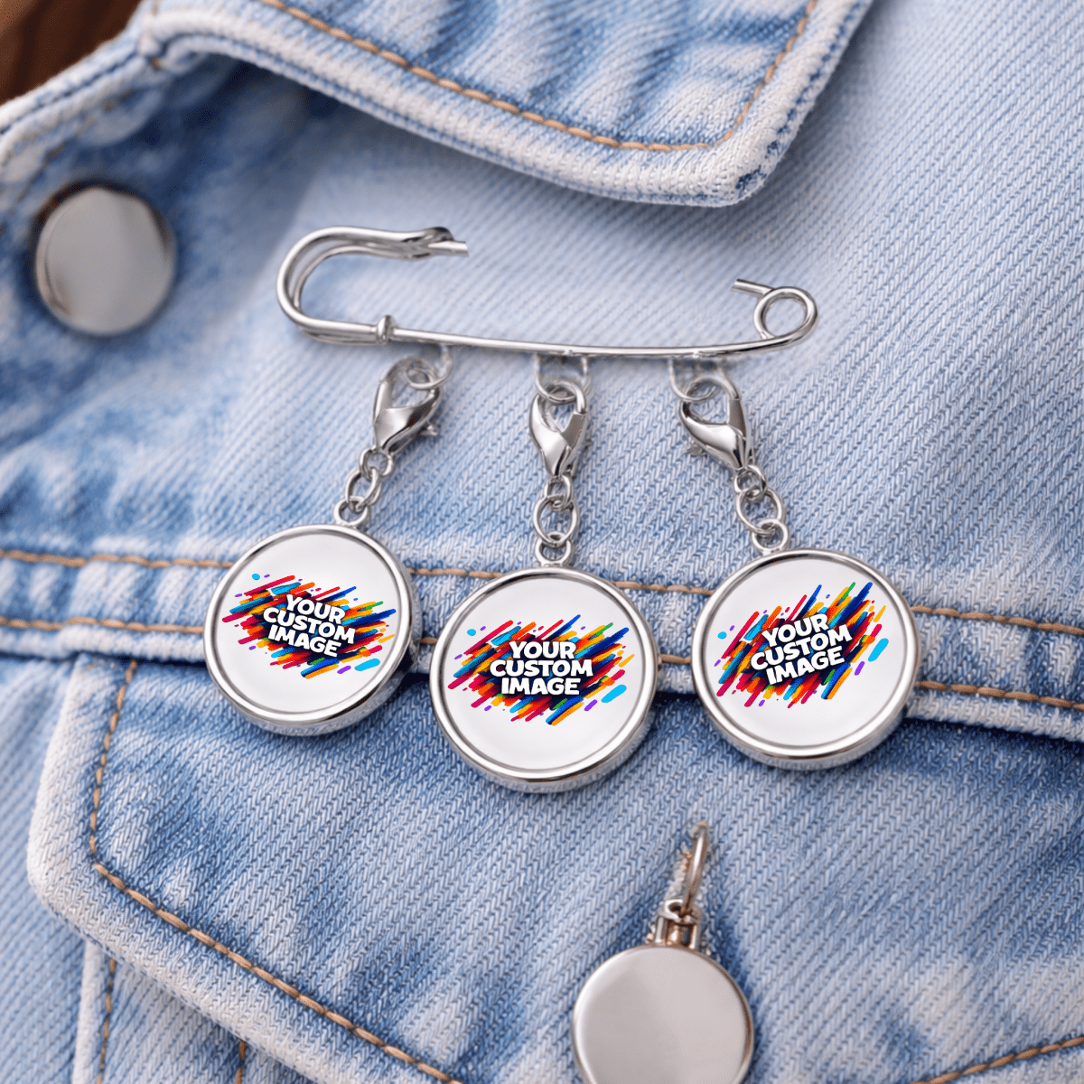 Custom Triple-Charm Lapel Pin • Interchangeable 18mm Stainless Steel Image Charms • Design Studio