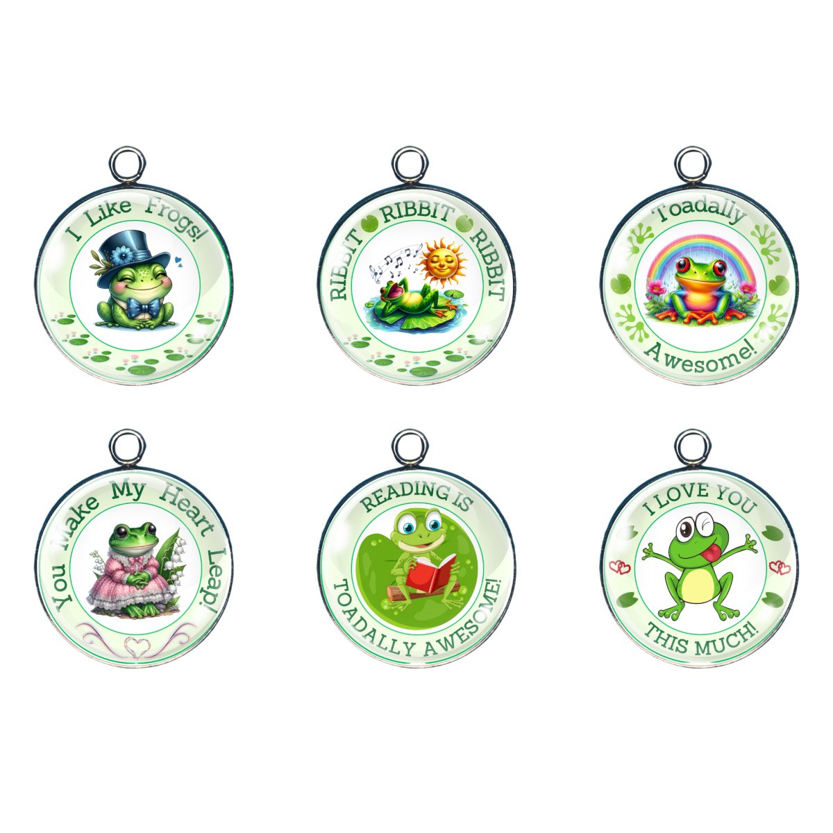 6 cute frog glass cabochon charms