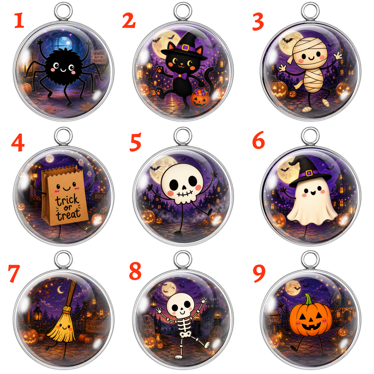 Cute Halloween Character Glass Cabochon Charms Collection