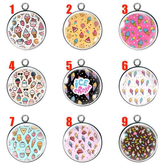 set of 9 cute ice cream treat print glass cabochon charms